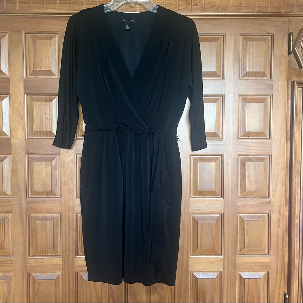 White House Black Market Black Sheath Dress V-Neck 3/4 Sleeves Size 4!